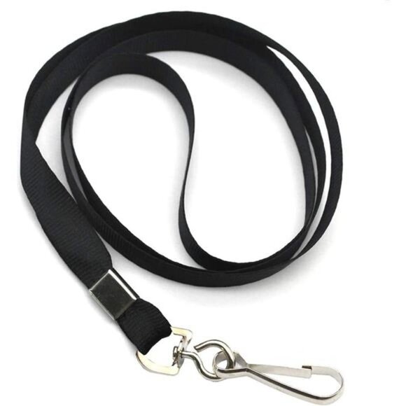 Black Lanyard Bulk Lanyards for IdBadges Flat Lanyard with BadgeClip Swivel Hook - Picture 5 of 5